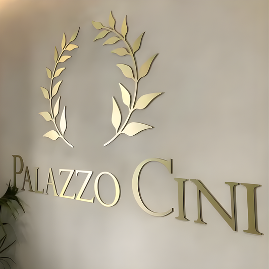 Minimalist flat-cut metal sign for contemporary branding