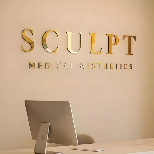 Architectural flat-cut metal sign for modern storefronts