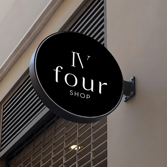 Outdoor illuminated hollow-out blade sign with side-mount design