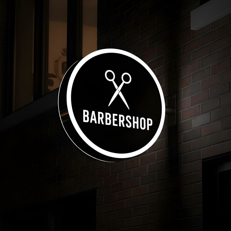 Hollow-out LED blade sign with illuminated cut-out design