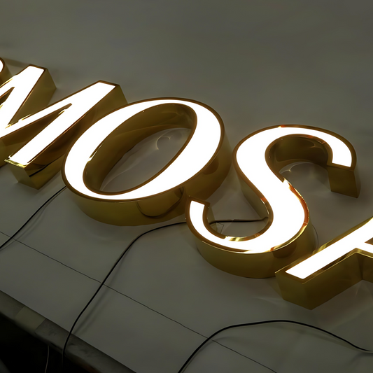 Nighttime storefront with front-lit LED letters, high visibility