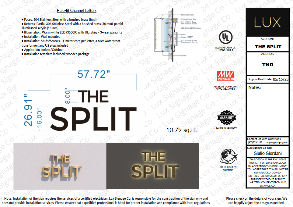 Custom Business Sign: THE SPLIT