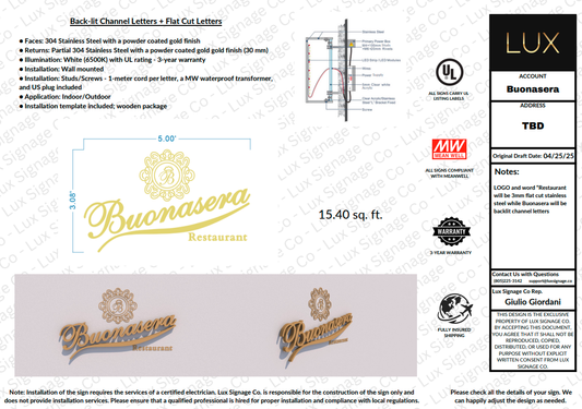 Custom Business Sign for Cristian - Buonasera