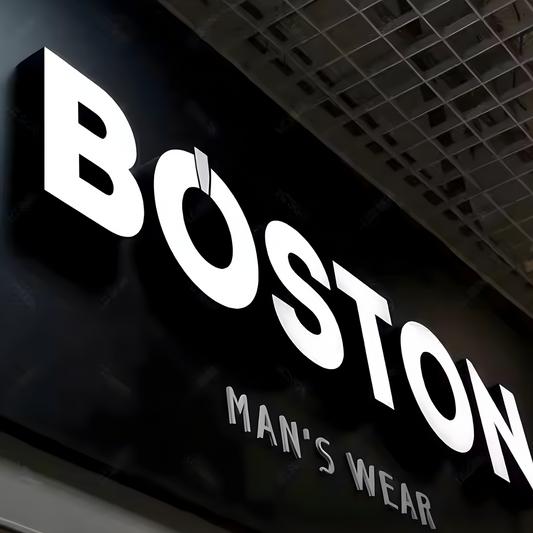 Custom borderless LED channel letters on storefront wall