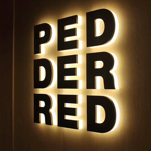 mall storefront illuminated sign reverse channel letters energy-efficient leds