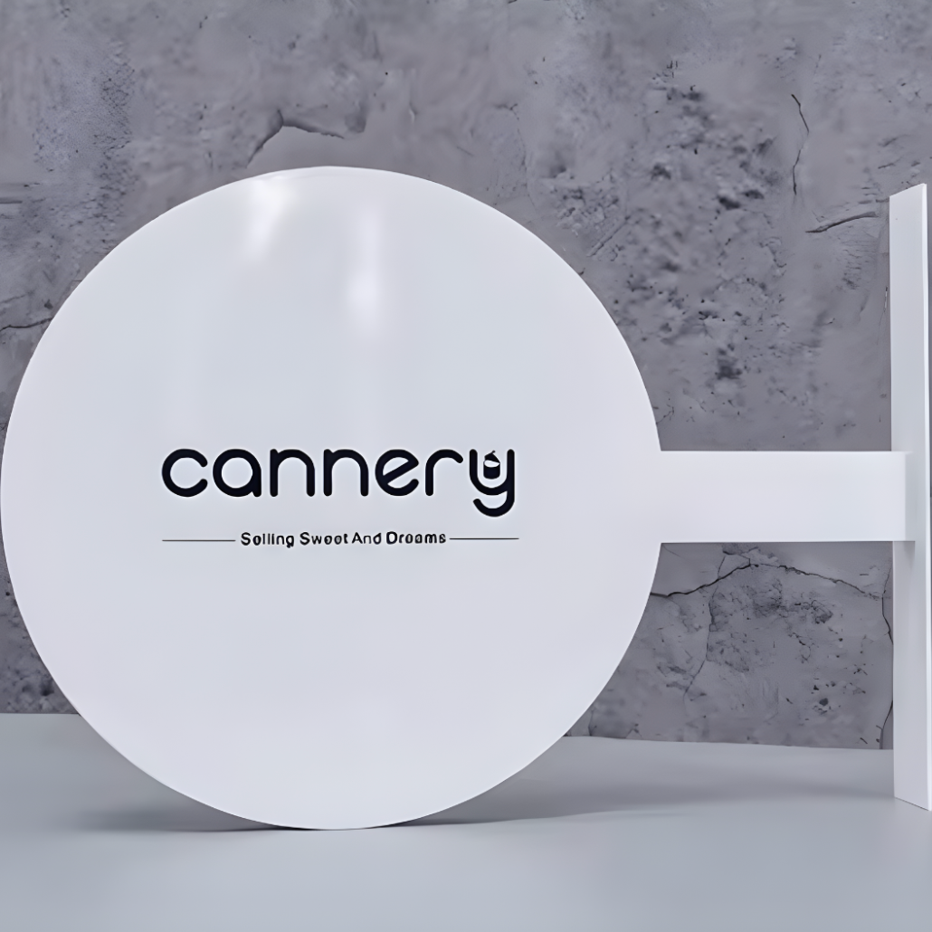 Slim-profile non-illuminated blade sign for contemporary storefronts