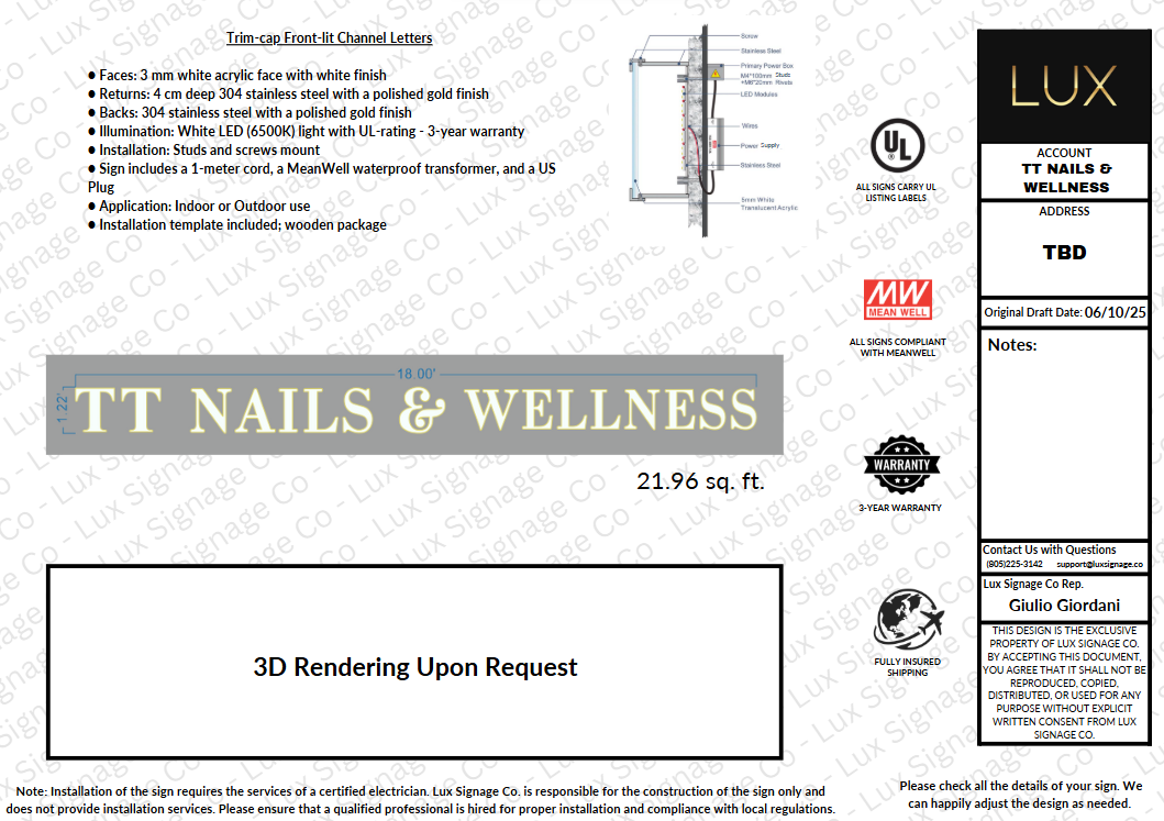 Custom Business Sign for TT Nails and Wellness (50% DEPOSIT)