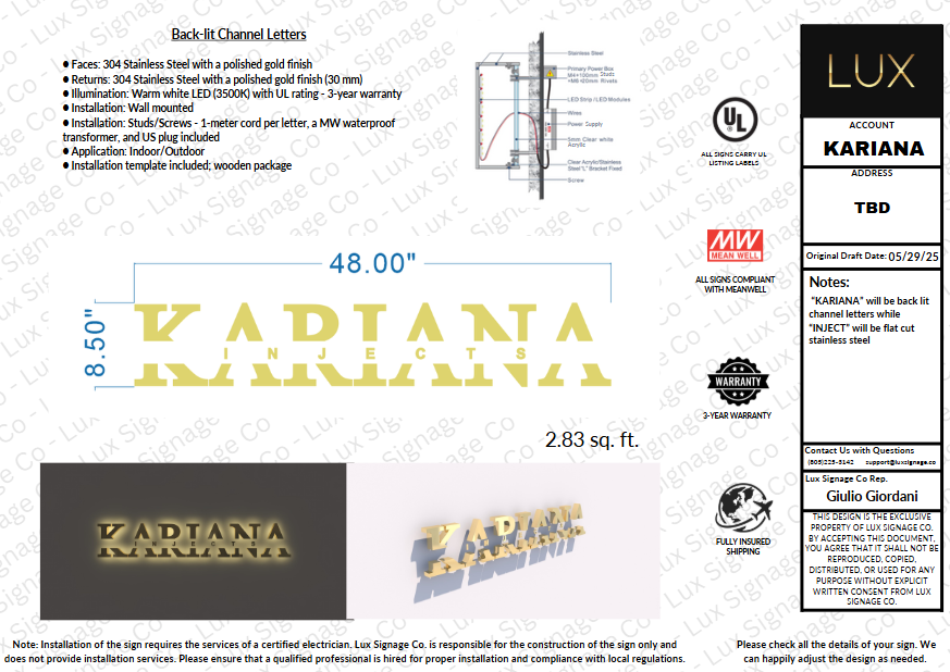 Custom Business Sign for Kariana Injects