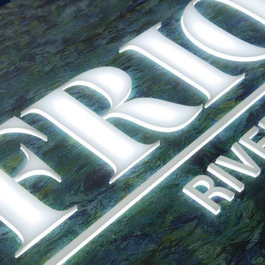 Custom push-through blade sign with illuminated raised acrylic