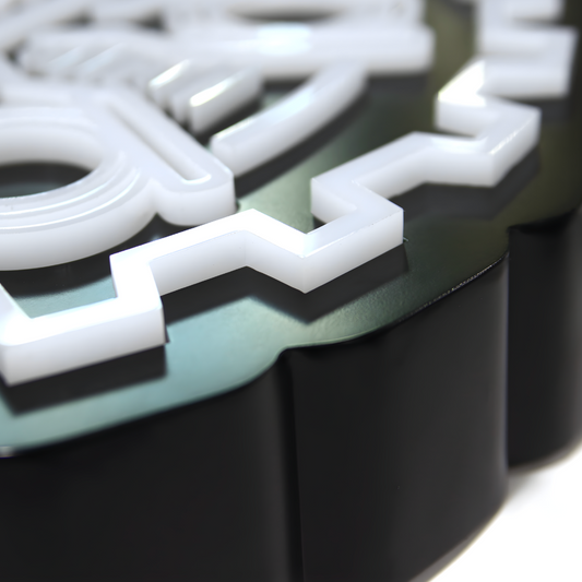 High-visibility push-through LED blade sign for pedestrian traffic