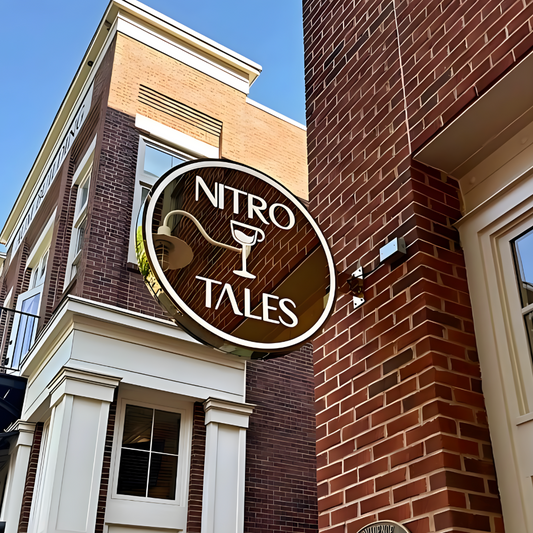 Illuminated push-through blade sign featuring raised acrylic lettering