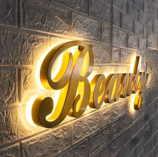 halo-lit channel letters storefront sign in 304 stainless with even halo