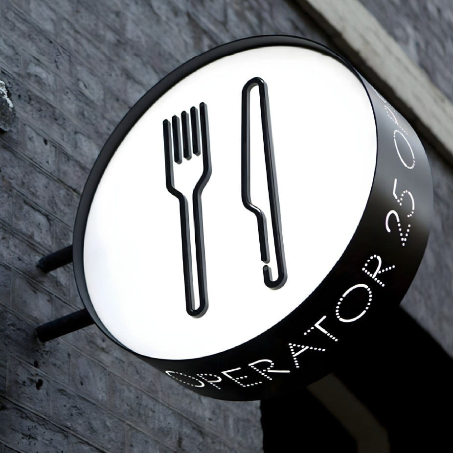 Commercial illuminated trim-cap blade sign with strong LED presence