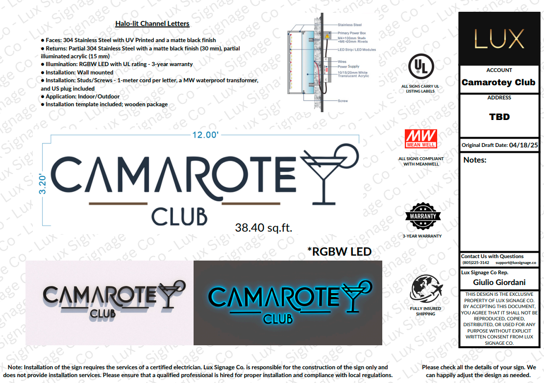 Custom Business Sign for Afranio - CAMAROTE