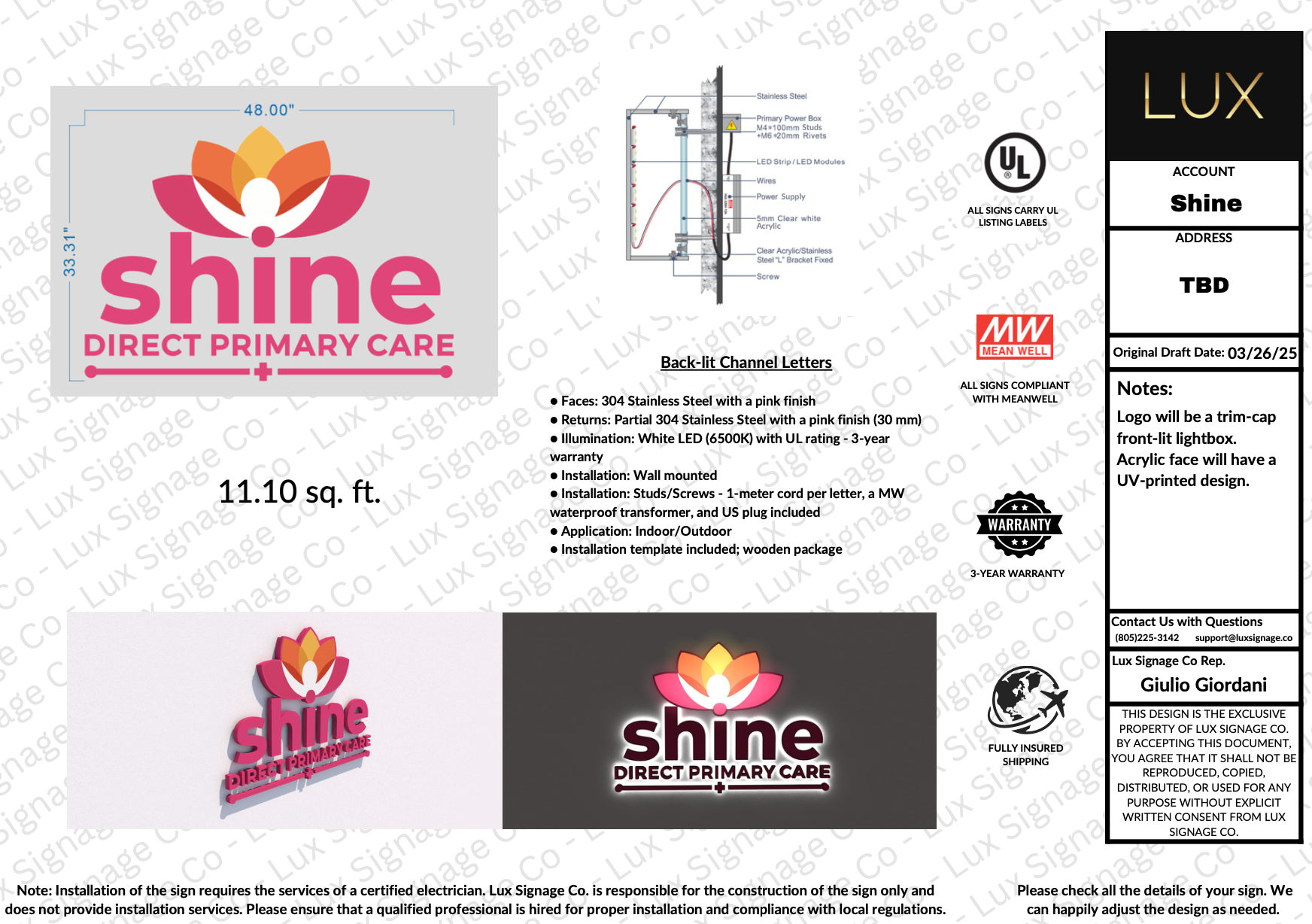 Custom Business Sign for Francis - Shine